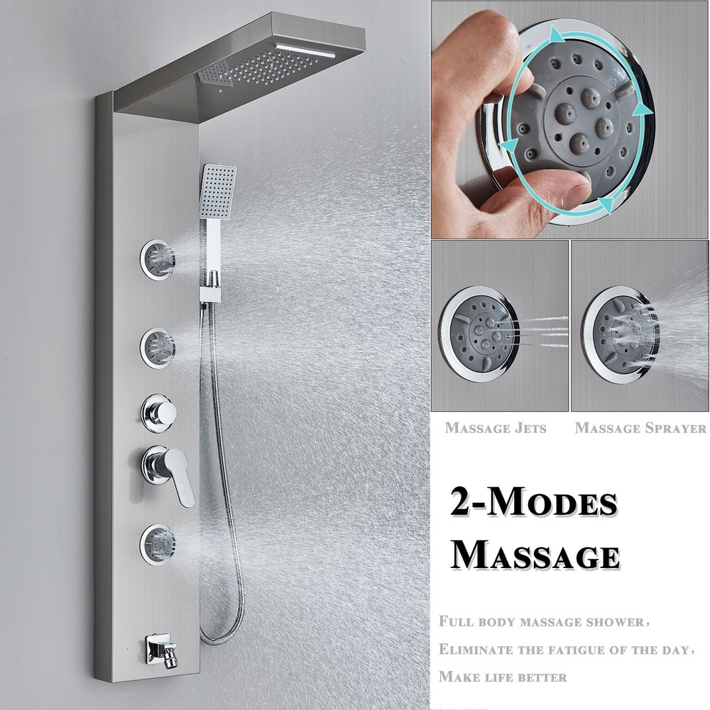 Shower Panel Tower System Stainless Steel 5-Function Rain Waterfall Massage Jets