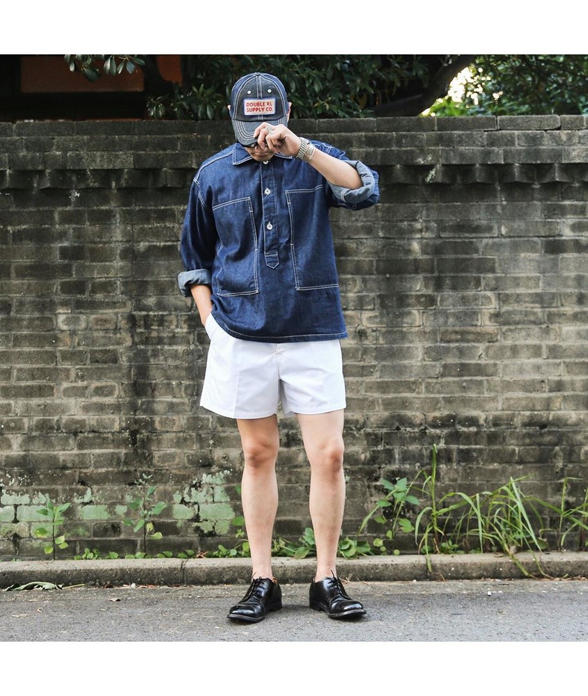 Men Vintage Spring Summer Blue Denim Work Uniforms Loose Pullover Shirts Jacket