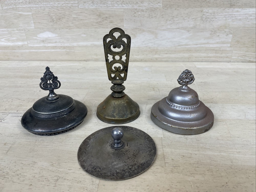 4 Antique Lids Metal Spelter Silver Plated