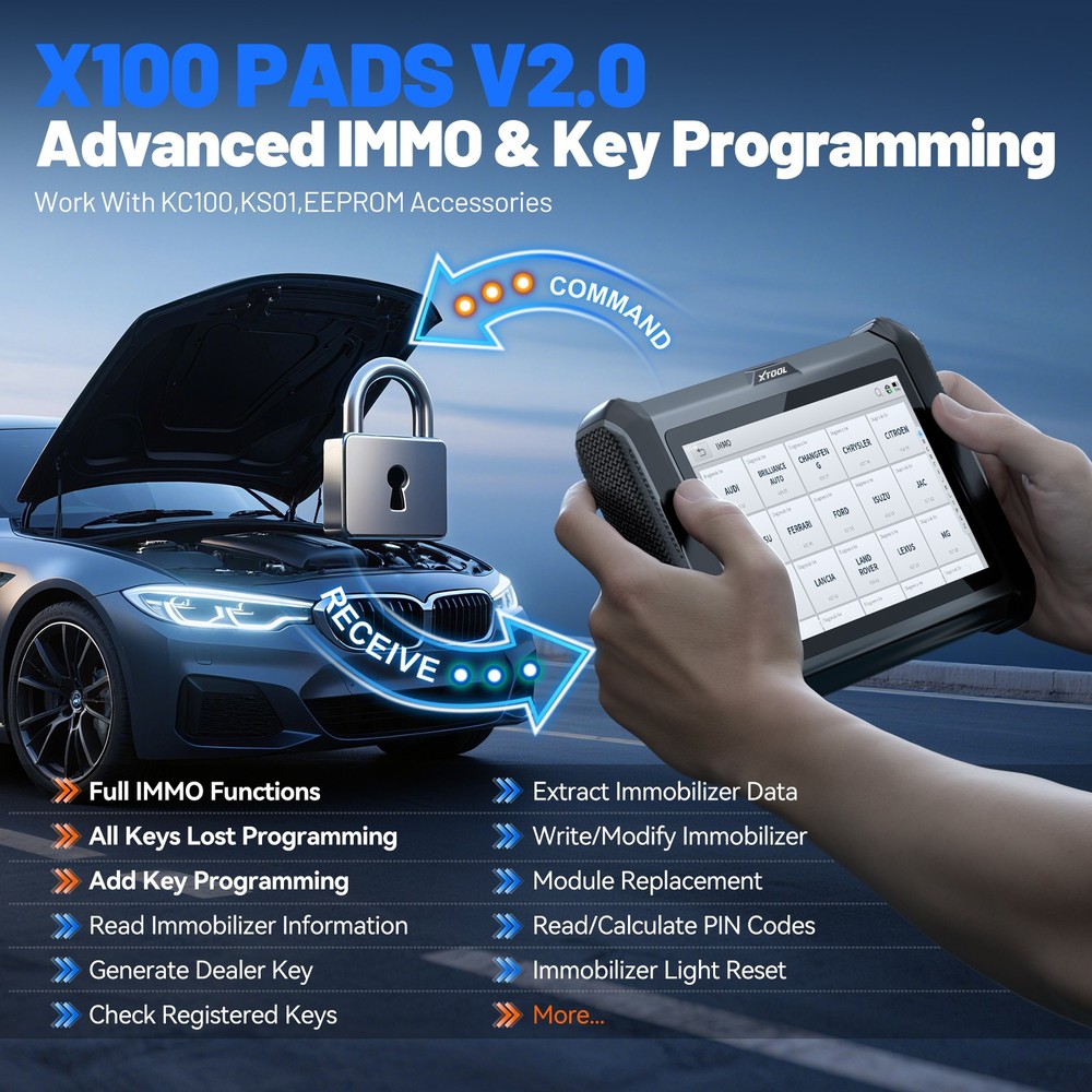 XTOOL X100PADS KC100 Key Fob Programmer Full System Diagnostic Scanner 32+ Reset