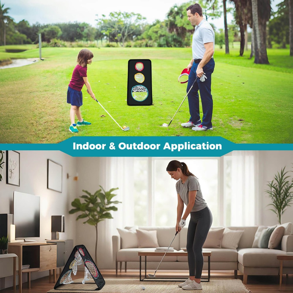 Dual-Sided Golf Chipping Net w/5 Target Holes Triangular Structure Oxford Fabric