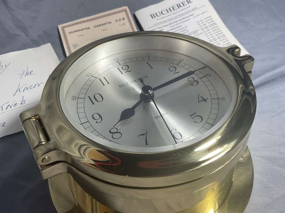 Vintage Bucherer Ship Nautical Clock Pristine Condition With Paperwork