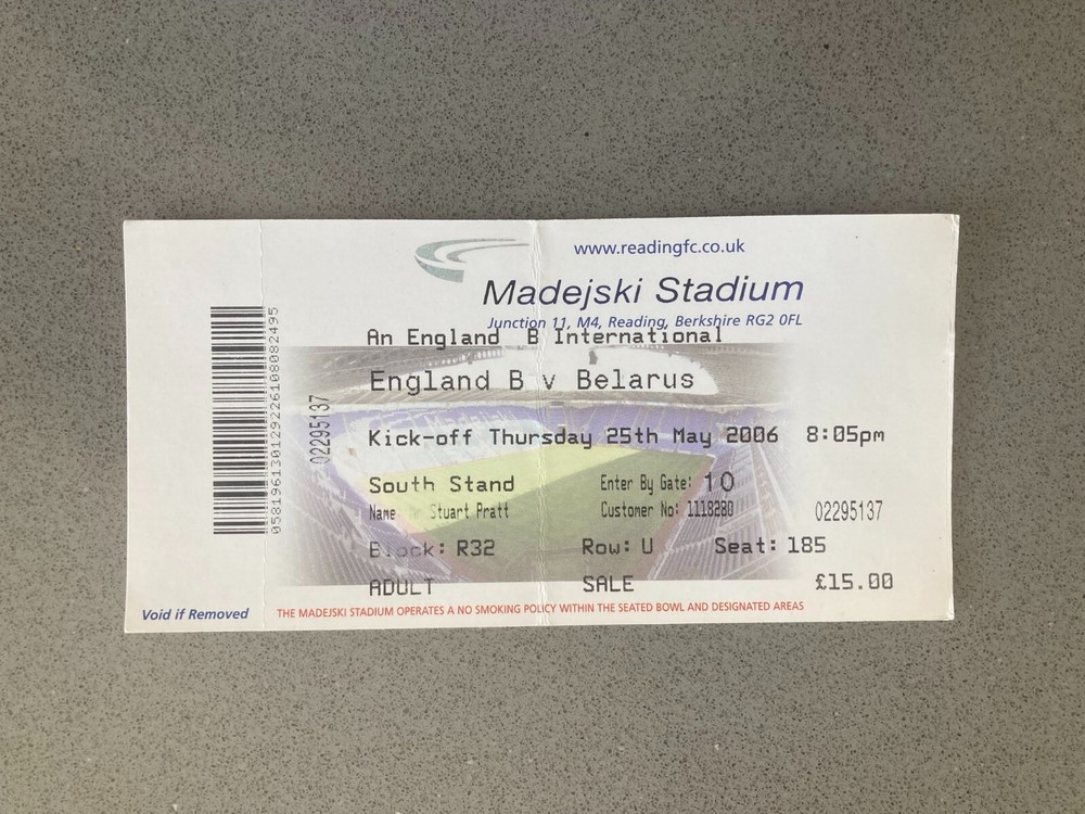 England B v Belarus 2006 Match Ticket