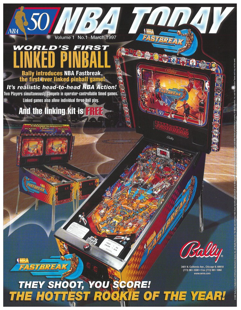 NBA Fastbreak Linked Pinball Flyer / Brochure / Ad - Mint
