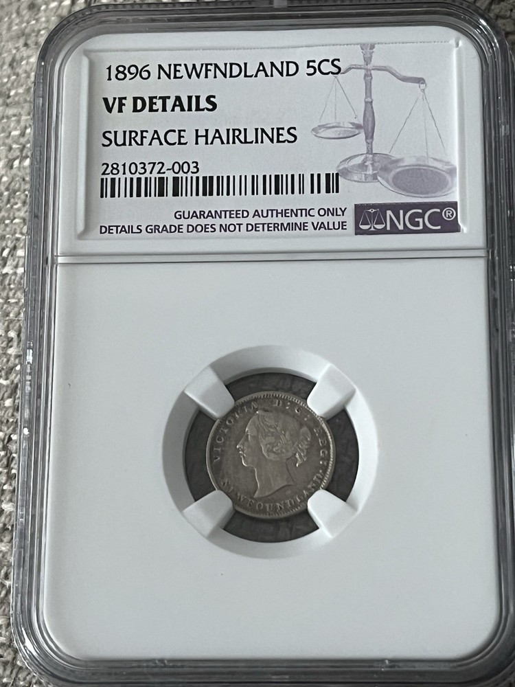 1896 Newfoundland 5 Cent Graded VF NGC