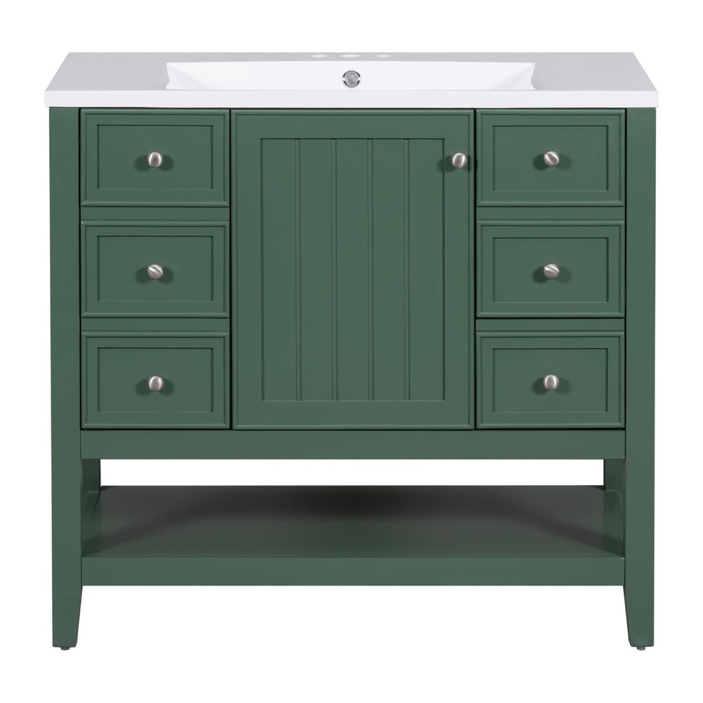 36" Bathroom Vanity with Sink, Cabinet and Three Drawers, Solid Wood and