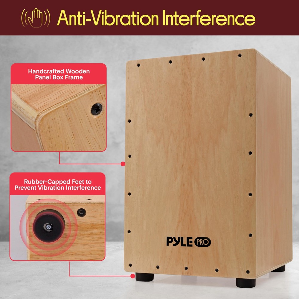 Pyle Cajon-Wooden Percussion Box, with Internal Guitar Strings, Full Size,