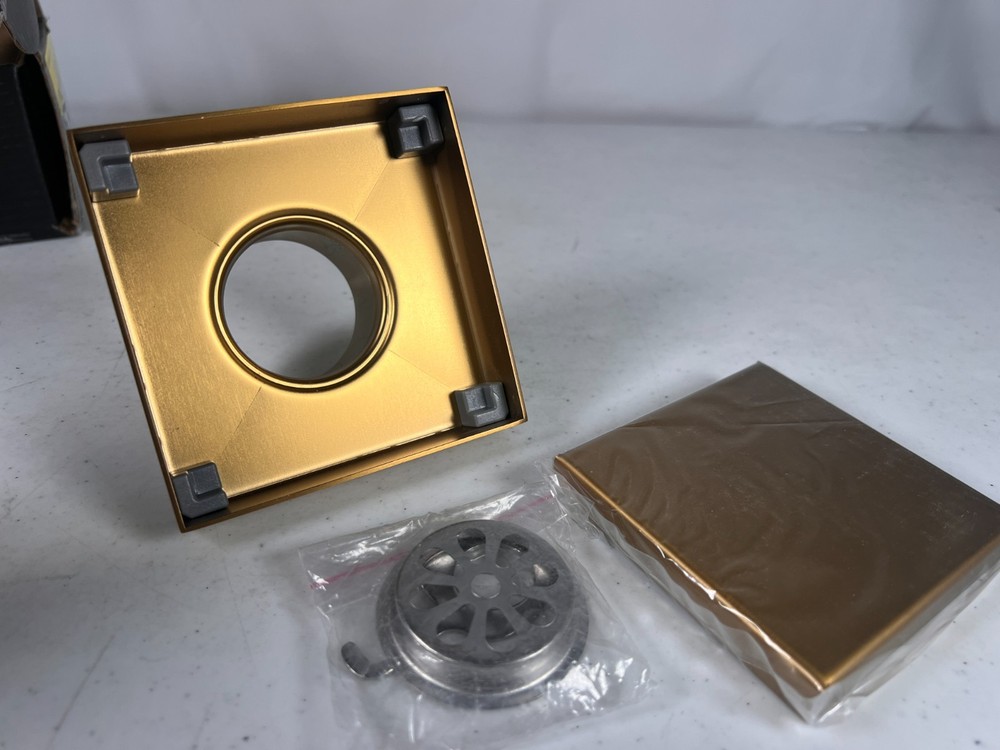 EVERSTEIN Brushed Gold 4-in Square Shower Drain High-Performance