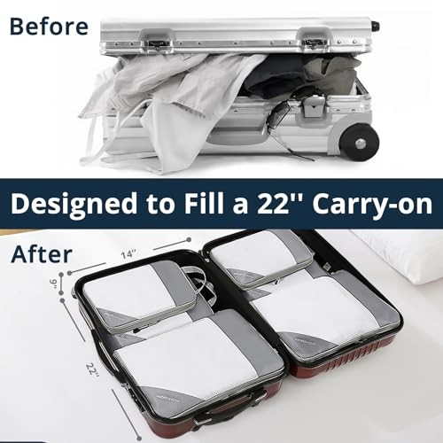 6 Set Compression Packing Cubes for Travel - Compressible, 6 pcs Grey