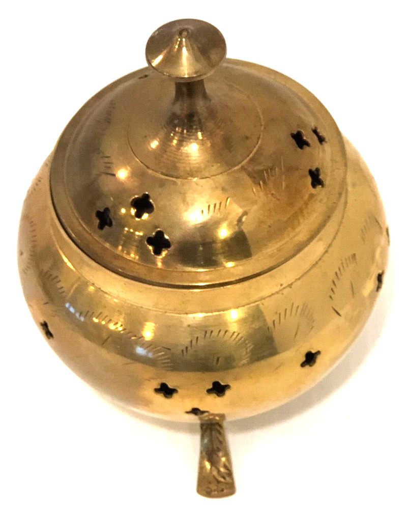 Vintage Heavy Brass Incense Holder Burner Etched Incensor