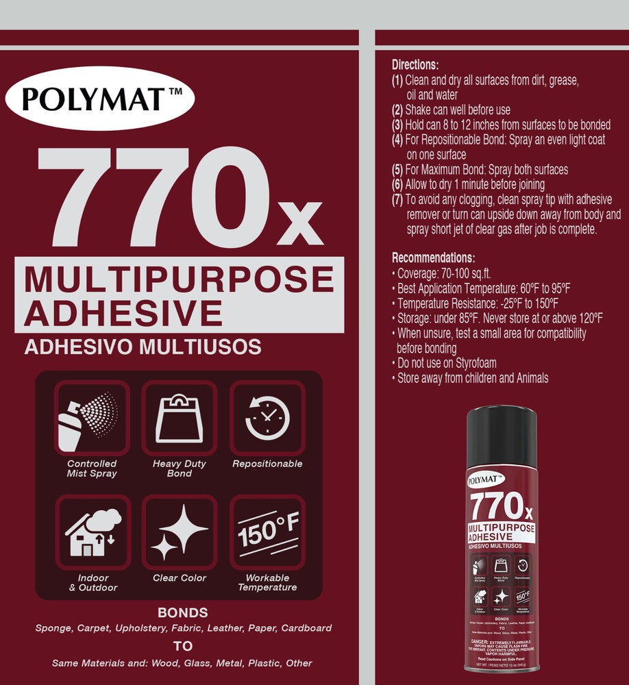 Polymat 770X MULTIPURPOSE POOL TABLE CLOTH INSTALLATION CLEAR MIST ADHESIVE GLUE