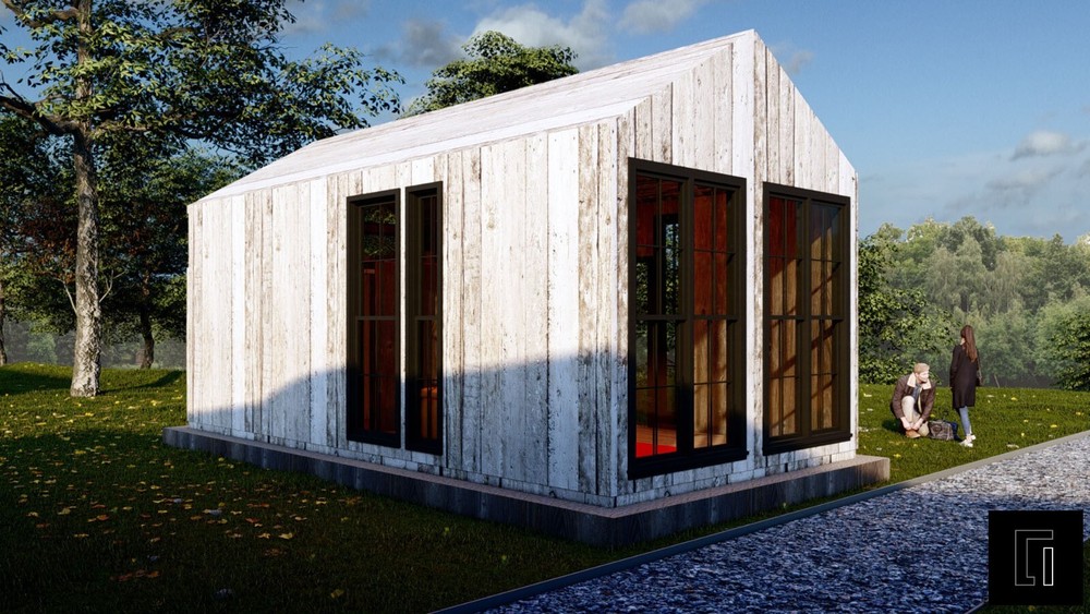Modern A-Frame Cabin House Architectural Plan 400SF , DIY Tiny House Plan