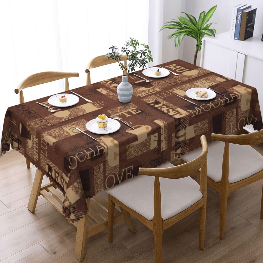 Coffee Theme Rectangle Tablecloths Latte Coffee Table Cloths Dacorative Kitch...