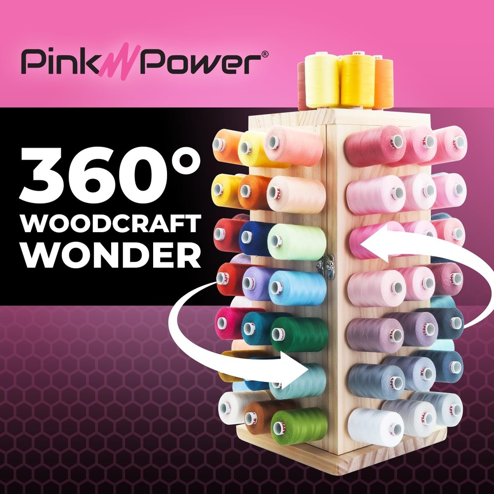 84 Spools Thread Holder Stand - 360 Full Rotating Wooden Thread Organizer - E...