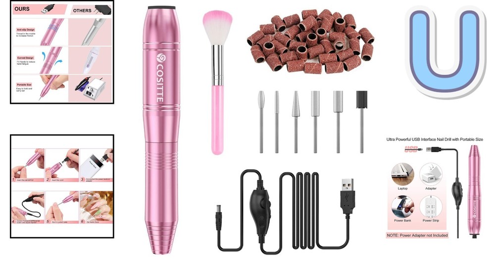 Versatile Nail Drill Machine - USB Electric Manicure Kit with Bits & Bands