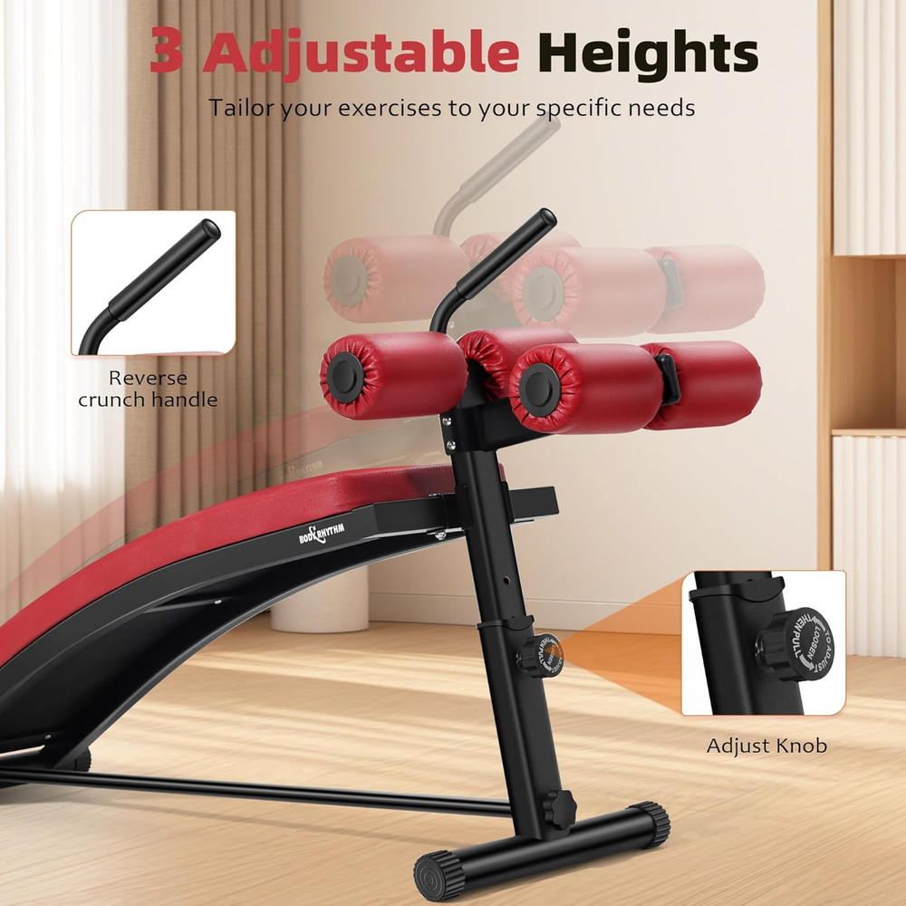 Adjustable Sit-Up Bench with Crunch Handle for Home Gym Workouts