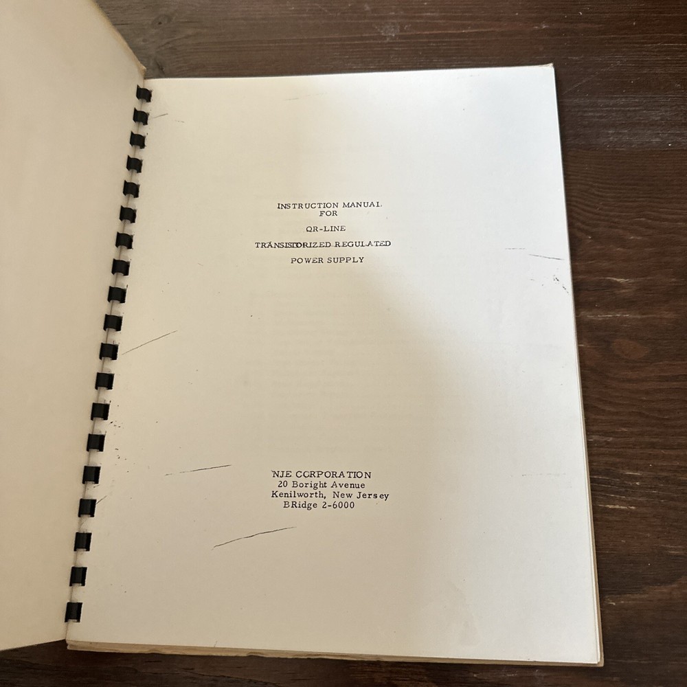 NJE QR-Line Transistorized Regulated Power Supply Instruction Manual
