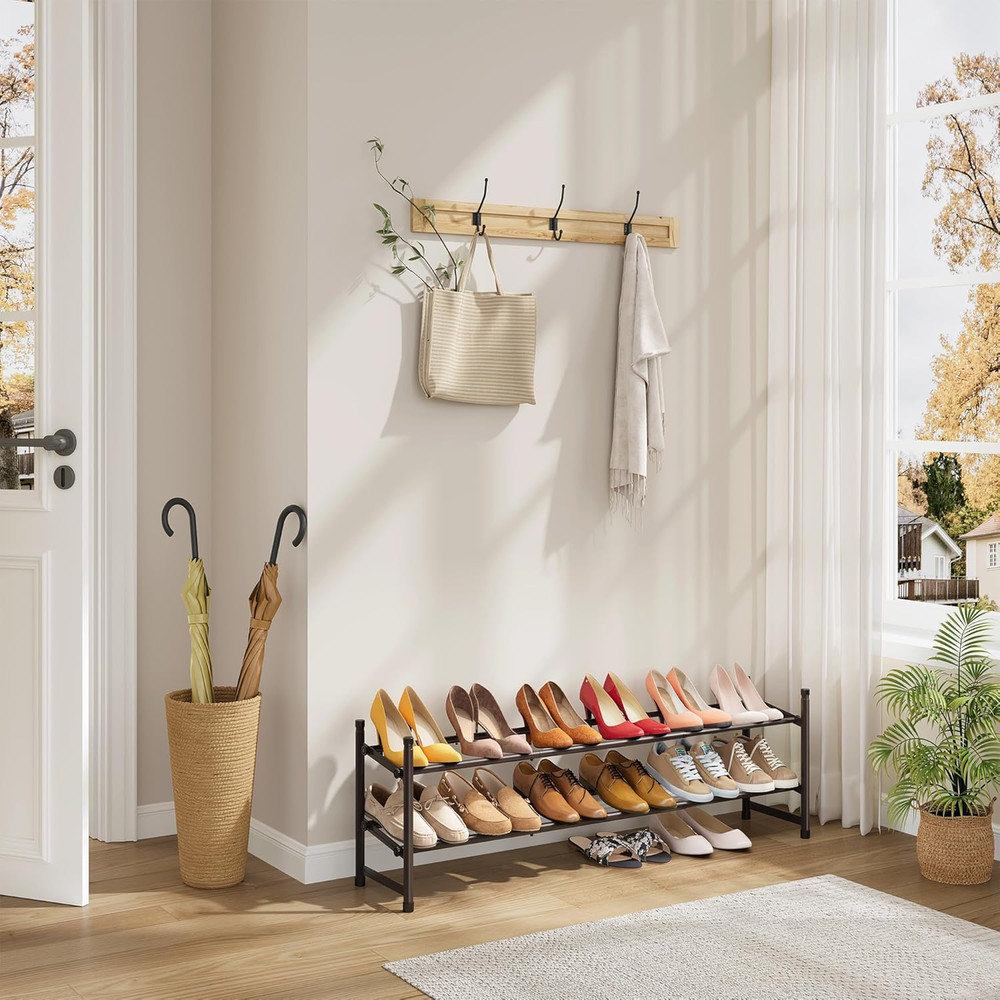 2 Tier Expandable Shoe Rack for Closet, 28“-41“Adjustable & Stackable Shoe Shelf