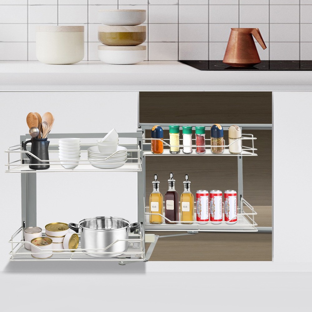2-Tier Cabinet Organizer Corner Pull Out Organizer for Kitchen 89.5*46*52.5cm