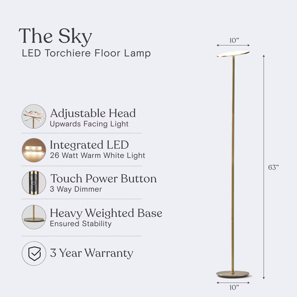Brightech Sky Modern Dimmable (Includes LED Light Bulb) Torchiere Floor