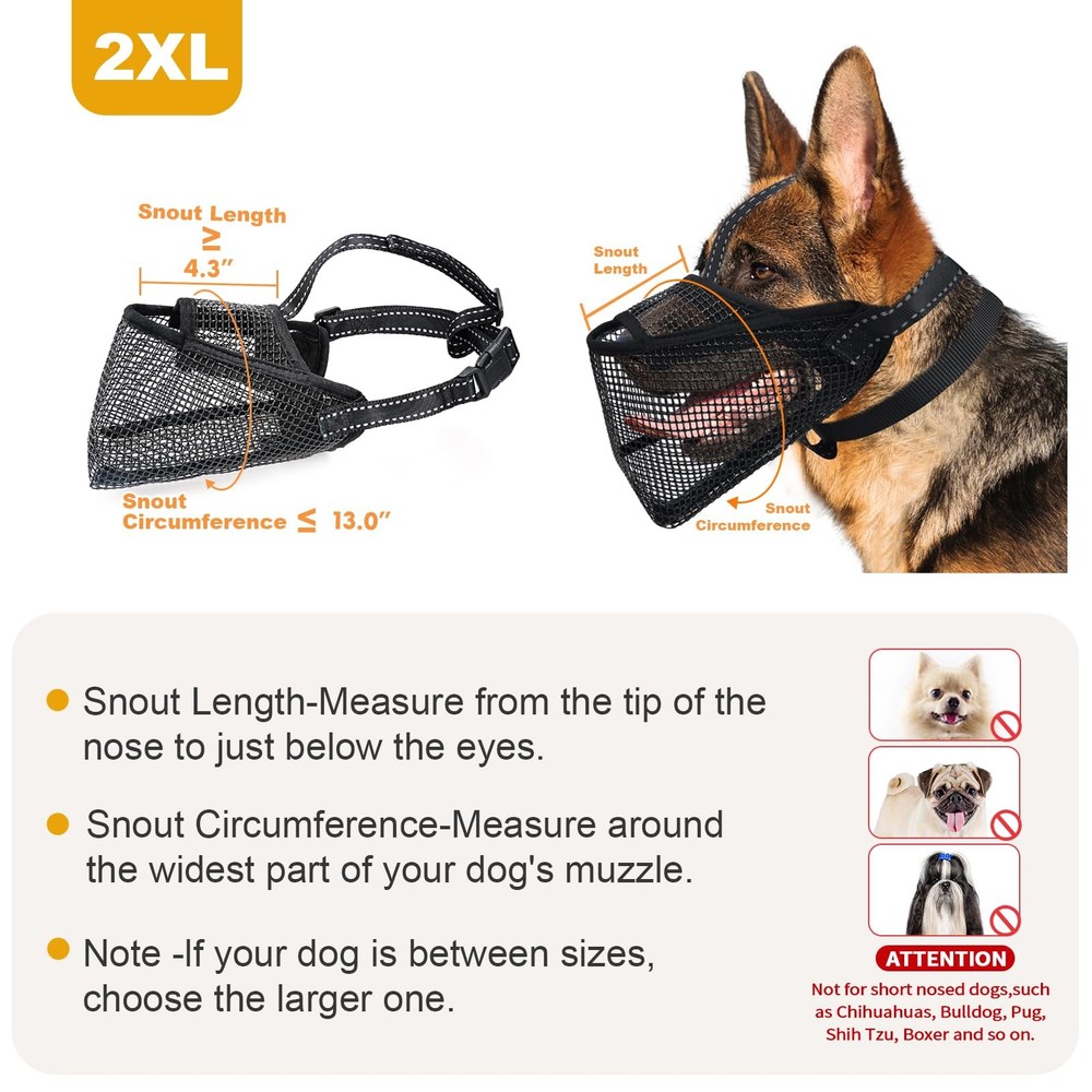 Mesh Dog Muzzle, Breathable Soft Dog Muzzle with 3 Reflective Straps for Secu...