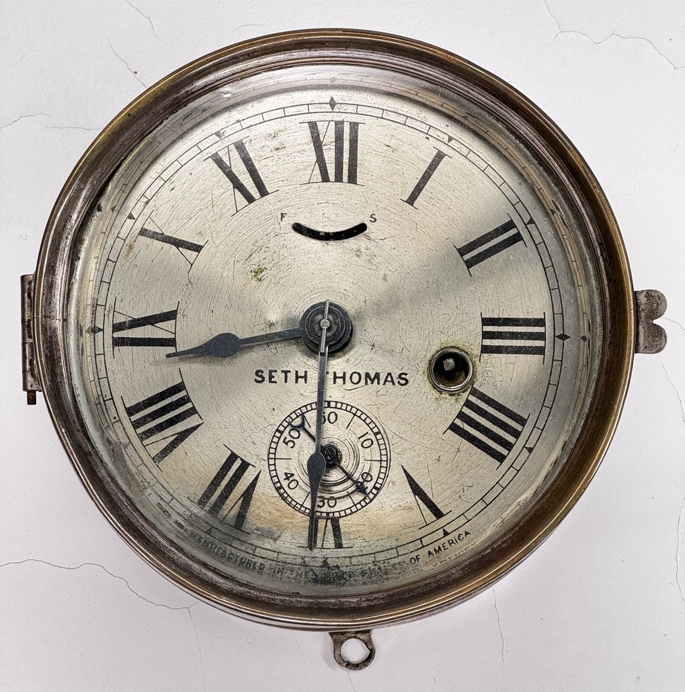 Antique Seth Thomas USA Ship Clock Quarterdeck 6" Runs with Key