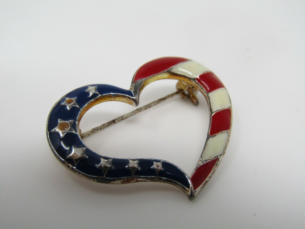 American Flag Heart Pin Open Design