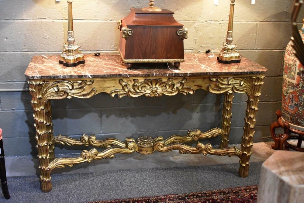 Carved Gilt Italian Marble Top Console Table