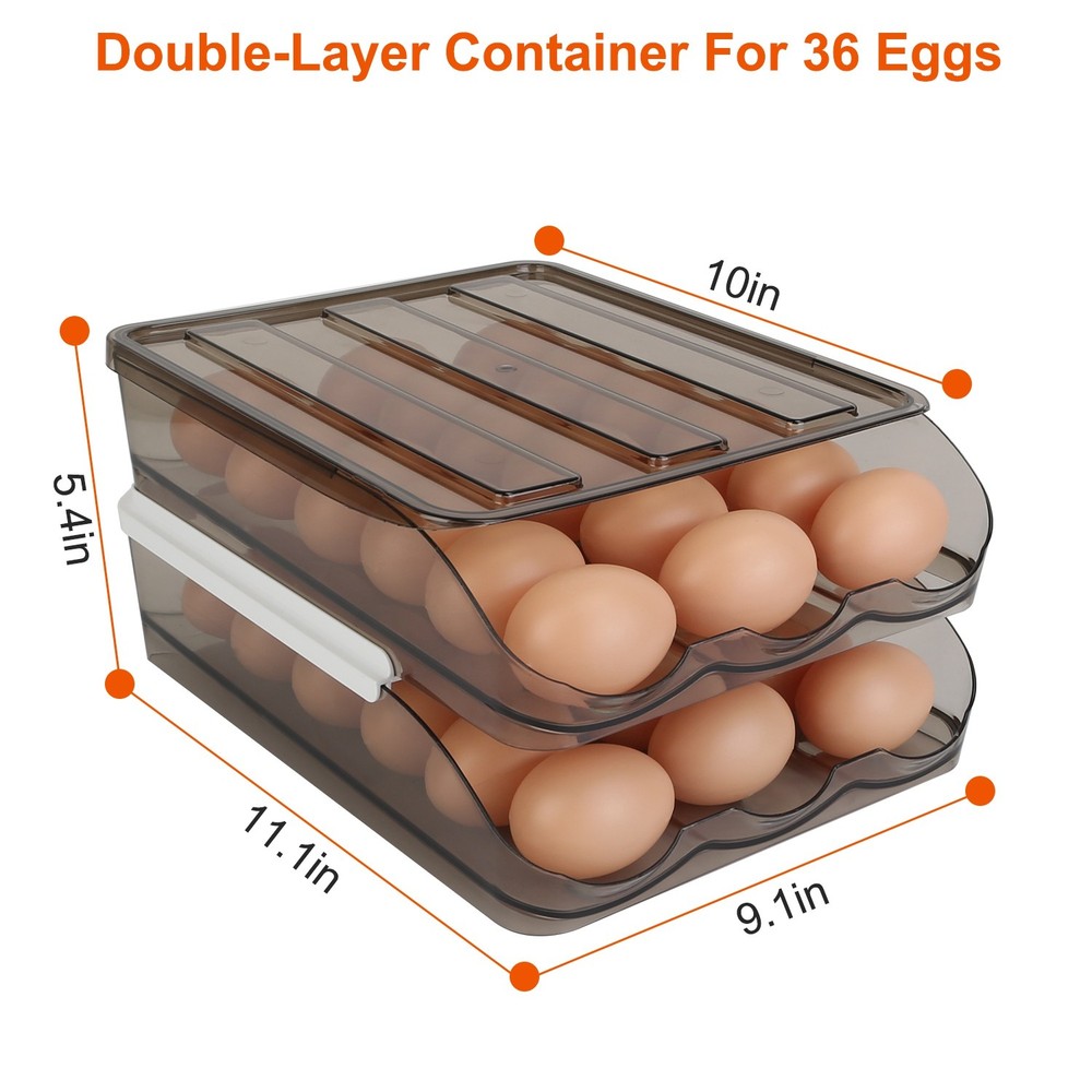 36 Eggs Storage Box Automatic Rolling Egg Container Egg Dispenser Removable Lid