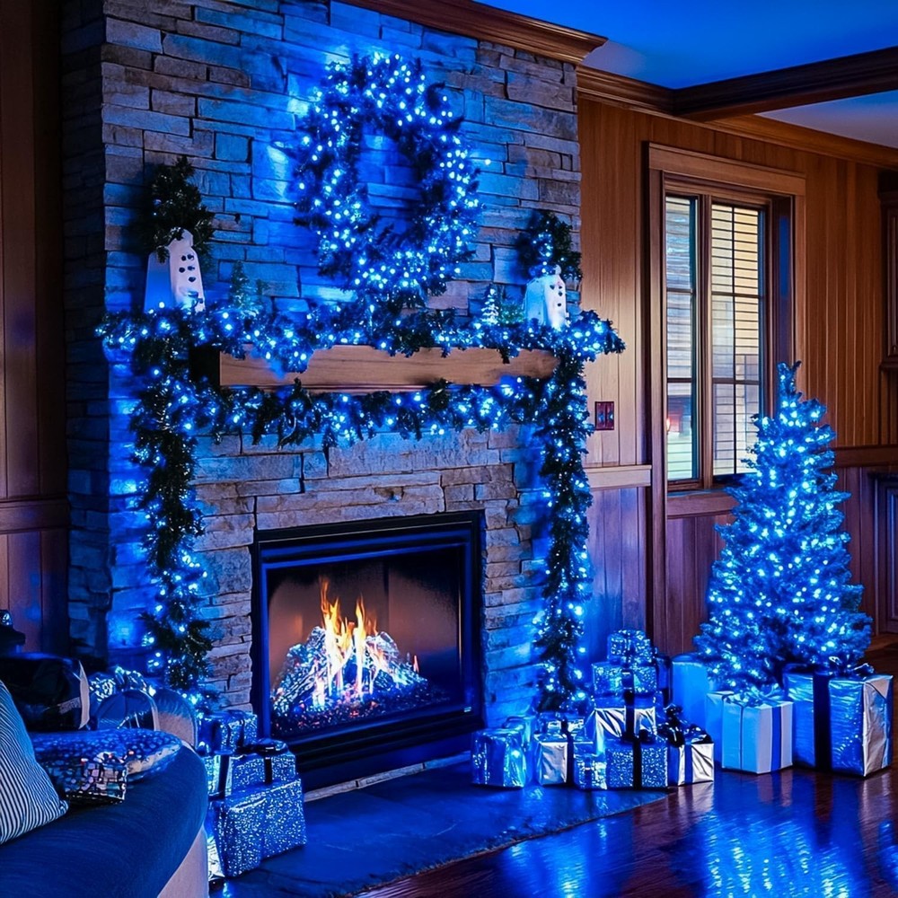 33FT Blue Christmas String Lights 100 LED Plug In w/ 8 Modes & Timer Indoor