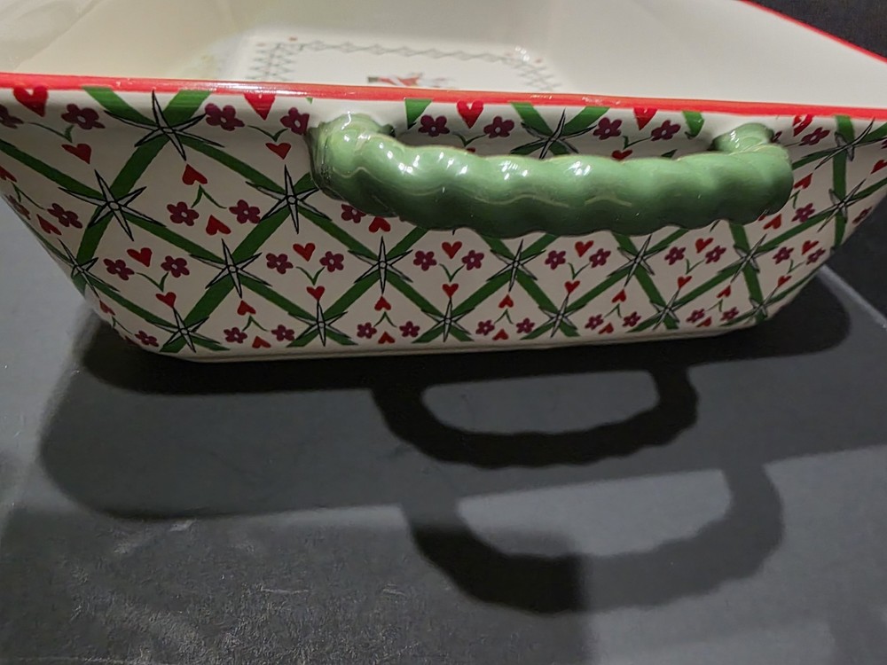 Cath Kidston London Ceramic Rectangular Roasting Dish Christmas Scene Heart Star