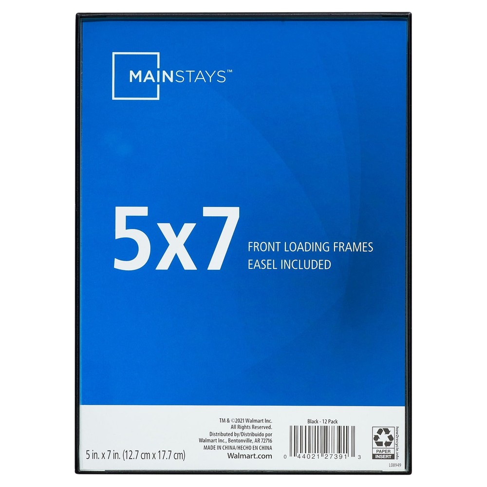 Mainstays 5x7 Front Loading Picture Frame, Black, Set of 12