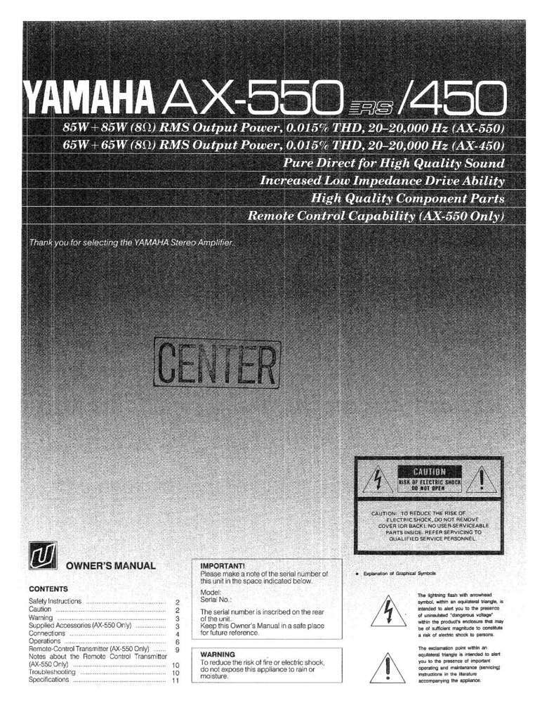 Yamaha AX-450 Amplifier Owners Manual