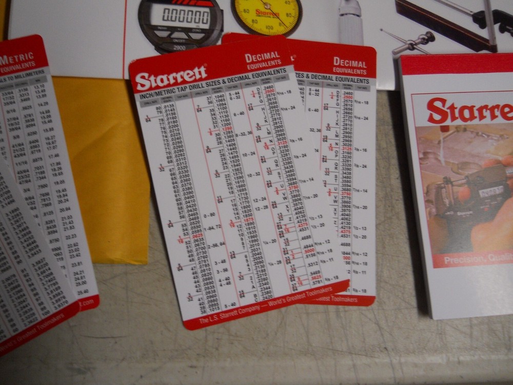 STARRETT. Decimal & Tool Reference Wall Charts W/Pocket Charts & Note Pad New
