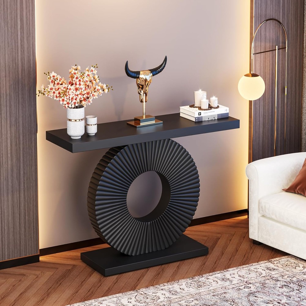 Modern Console Table W/ Geometric Base 40 inch Wood Entryway Table Sofa Table