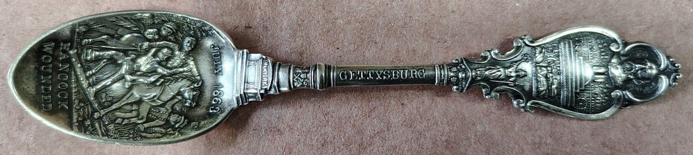 STERLING SILVER SPOON 4.5" Gettysburg Commemorative Hancock Wounded Devil's Den!