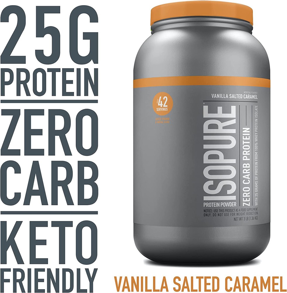 Isopure Zero Carb, 25g Protein, Whey Protein IsolateVanilla Salted Caramel, 3lb