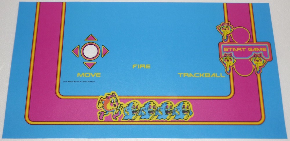 Multicade Ms Pac Man Control Panel Overlay 3 inch trackball 2 1/4 Full Wrap