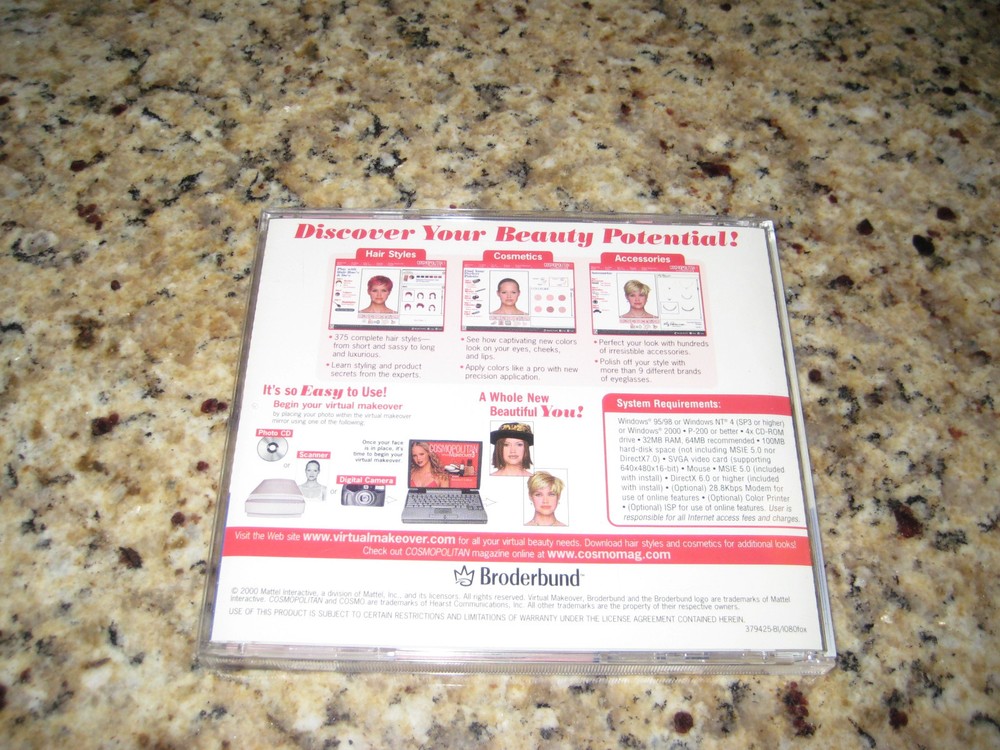 Cosmopolitan Virtual Makeover 3 PC CD-ROM 2000 Broderbund Mattel Windows 95/98
