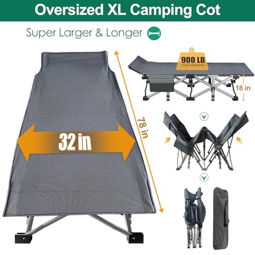 Folding Camping Cot, Extra Wide Heavy Duty Sleeping 1 Oversized Slate Gray