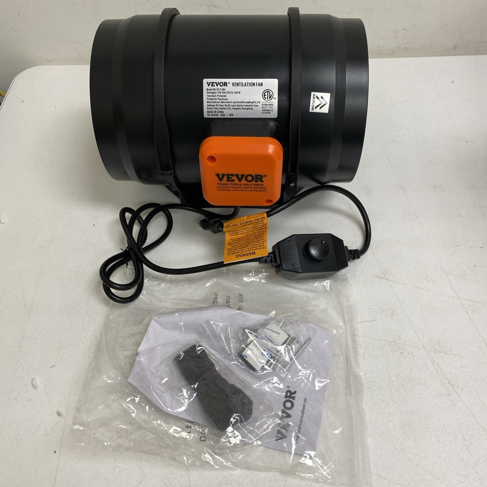 Inline Duct Fan 8 In. 750 CFM with Variable Speed Controller Quiet Ac-Motor Vent