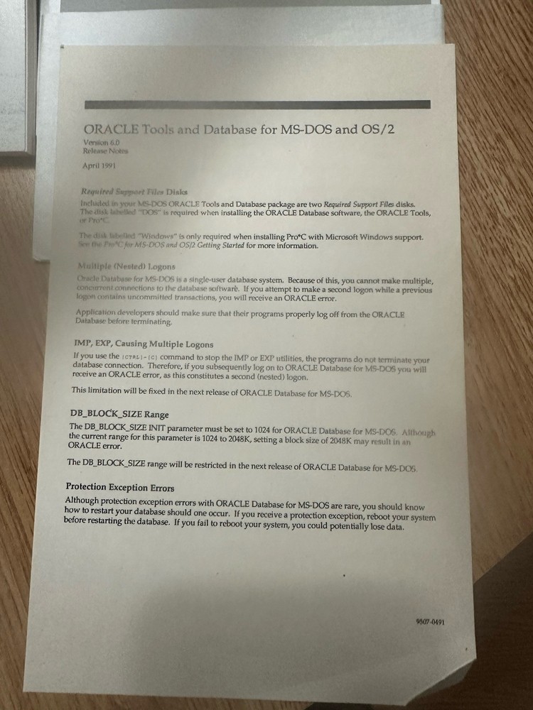Oracle Tools and Database for DOS Version 6.0 5.25 HD 9008-0491