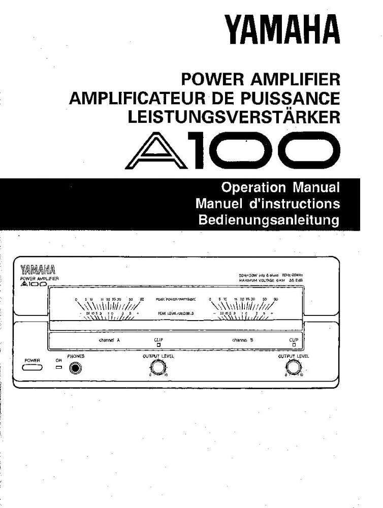 Yamaha A100 Amplifier Owners Manual