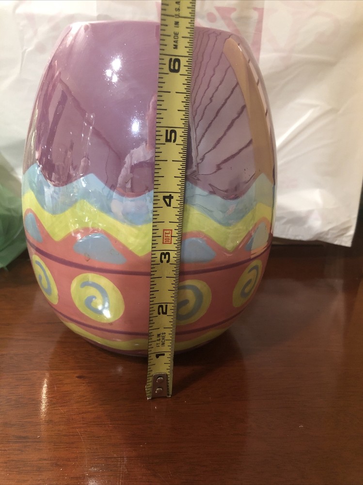 Ceramic Easter egg Painted Vase, candy dish, Candle Holder