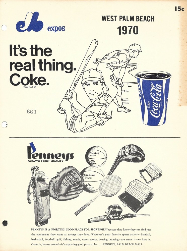 1970 WEST PALM BEACH EXPOS  MAGAZINE PROGRAM  VG-EX