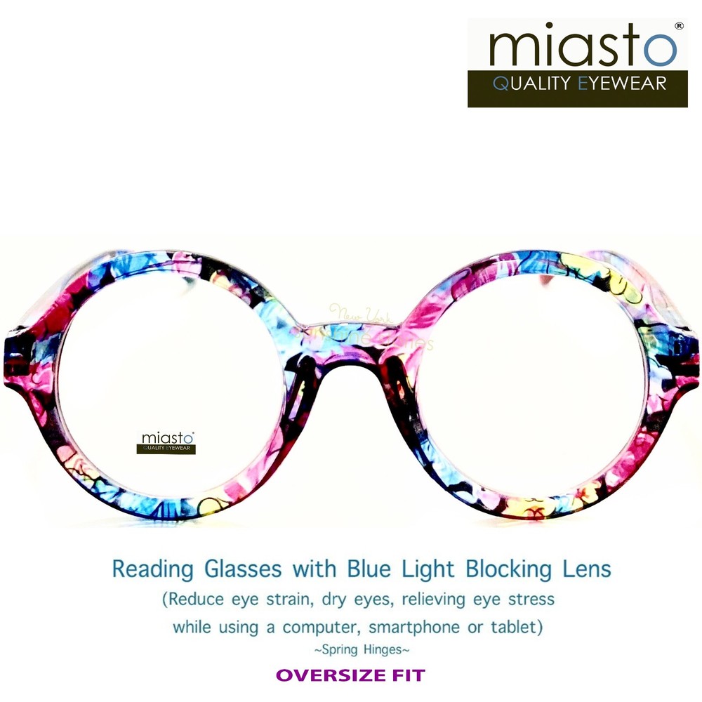 MIASTO ROUND "APFEL" BIG COMPUTER READING GLASSES+2.00 OVERSIZE~ ANTI-BLUE LIGHT