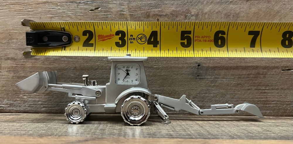 Backhoe Metal Desk Clock 7" x 2.5"
