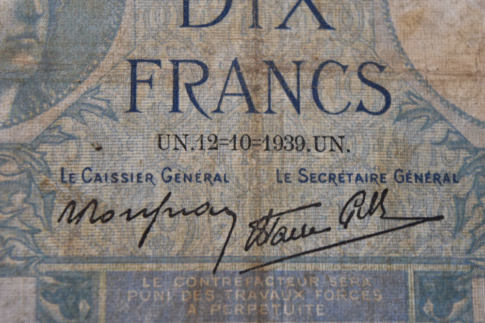 FRANCE 1939 10 FRANCS CURRENCY NOTE