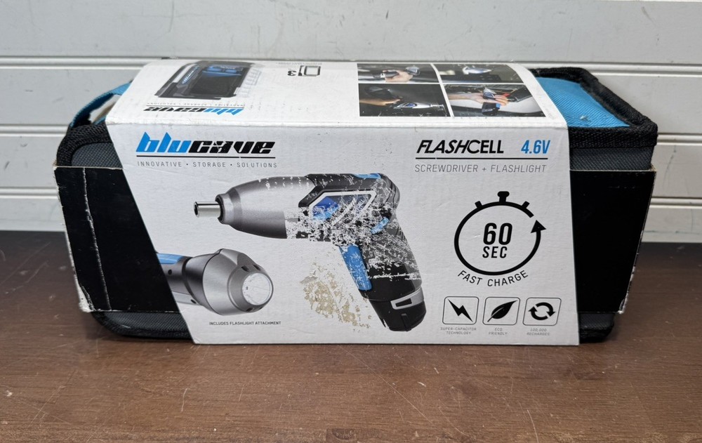 New - BLUCAVE Flashlight Cordless Screwdriver Tool Charger, Bits & Light NIB