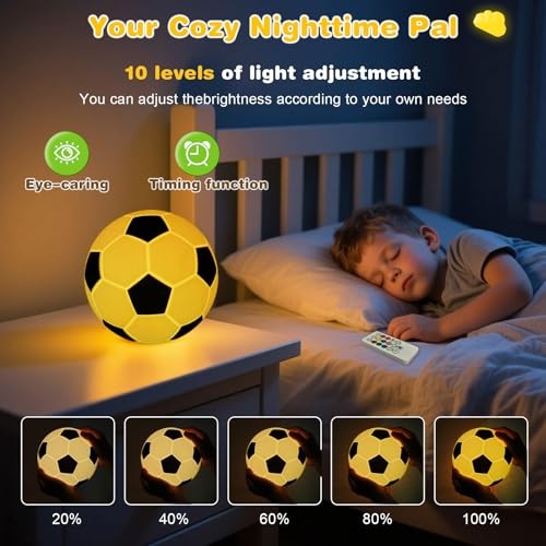 Soccer Silicone Night Light，Rechargeable Small Lamp Dimmable with Soft